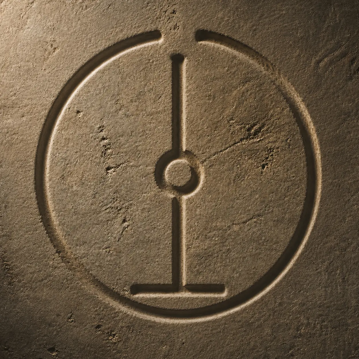 The gurudelcaos centerline symbol carved into stone